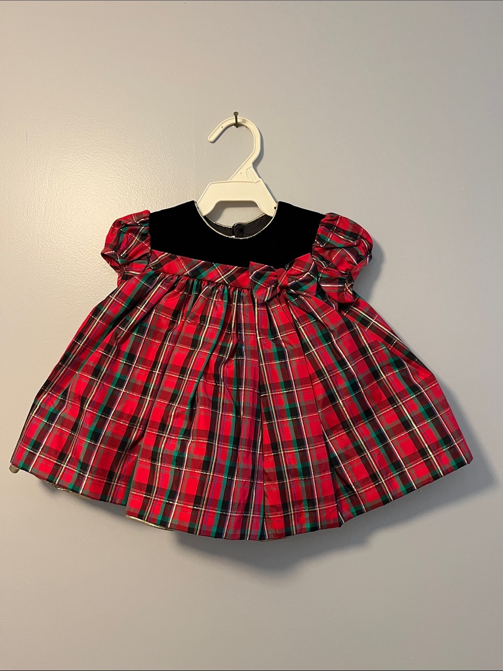 C.I. Castro Red Plaid Dress with Black Velvet Yoke